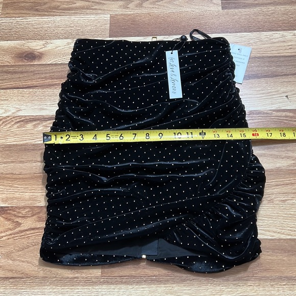 For Love and Lemons Dolls Kill Margot Black Velvet Gold Stud Ruched Mini Skirt - Picture 10 of 16